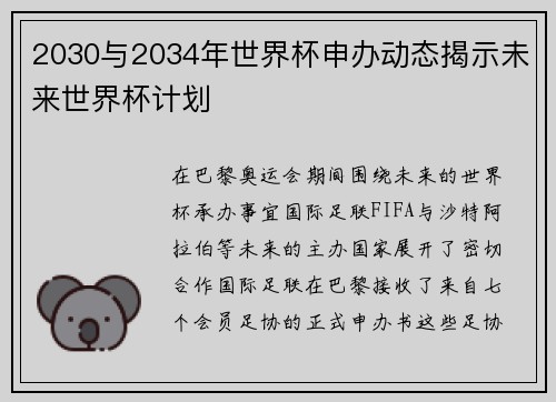 2030与2034年世界杯申办动态揭示未来世界杯计划